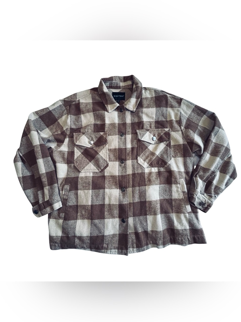 Velvet Heart Brown and Cream Plaid Button-Down Shirt Jacket